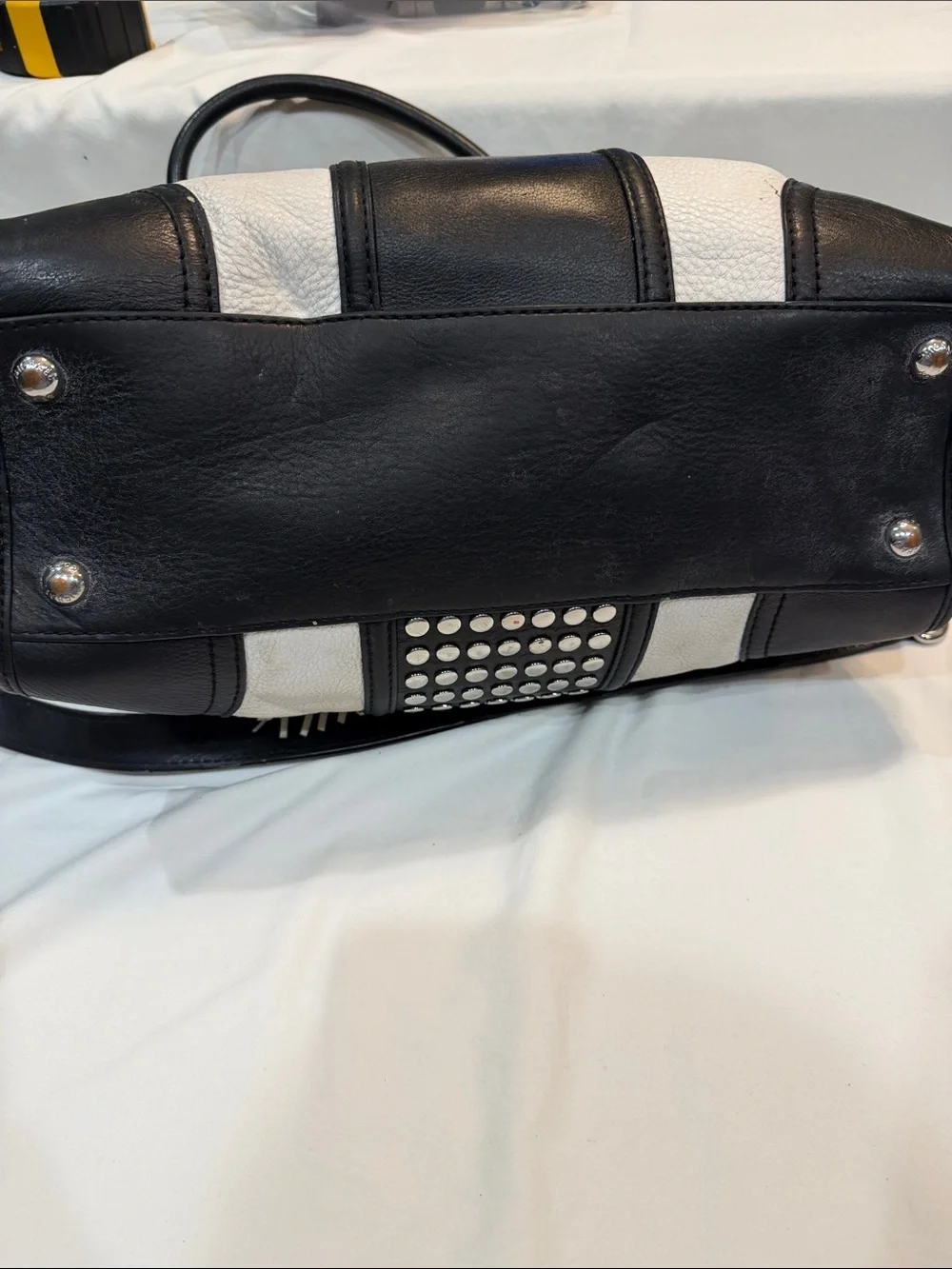 Michael Kors White and Black Studded Tote with Tassel